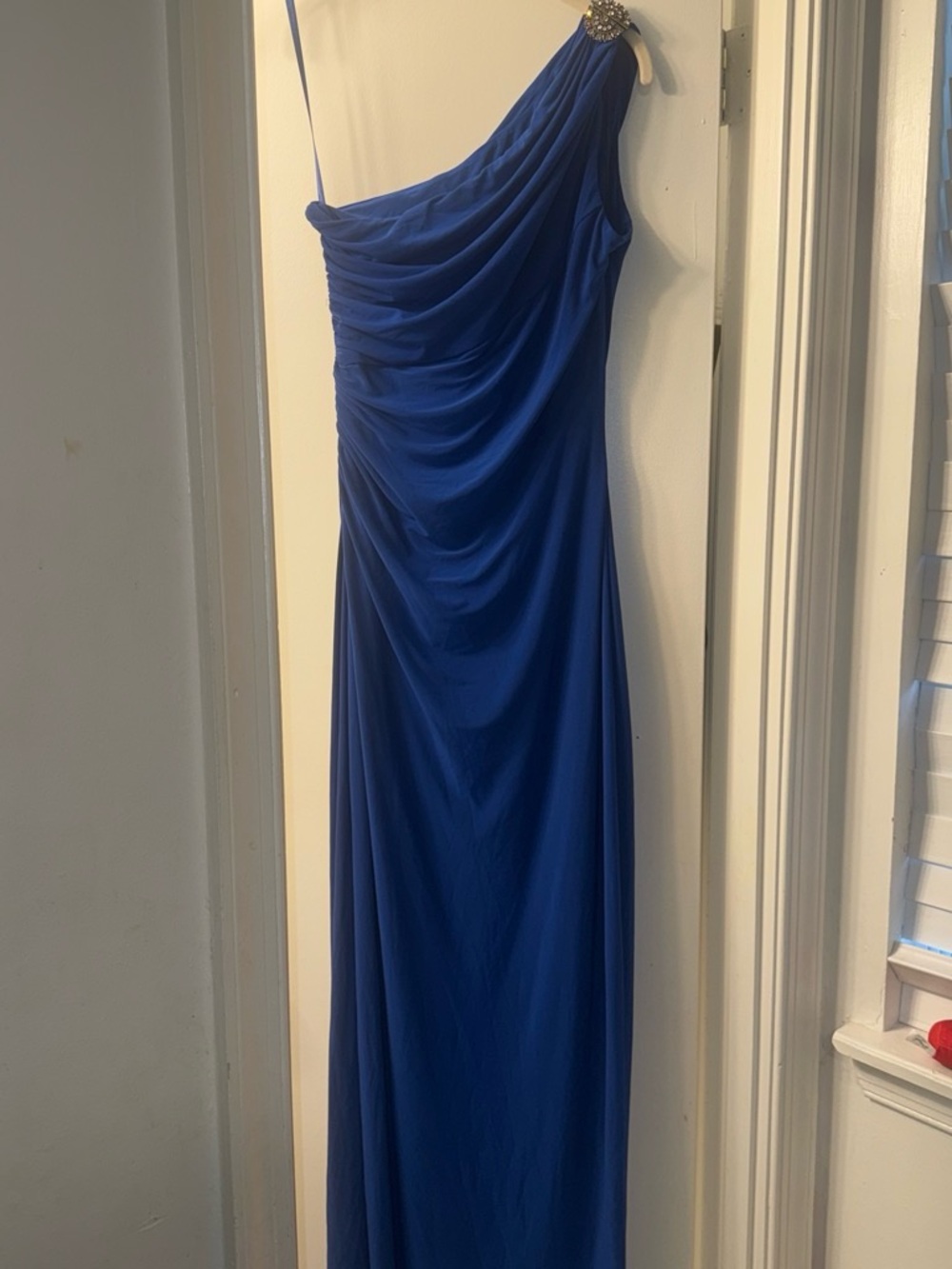 Ralph Lauren Cobalt Blue One-Shoulder Draped Evening Gown